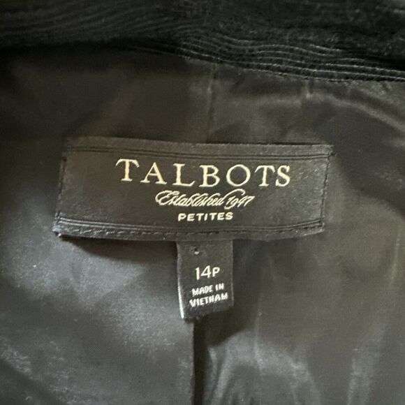 Talbots Women’s Sz 14P Black Blazer Business‎ Causal Cotton/Silk Cropped - Picture 10 of 11